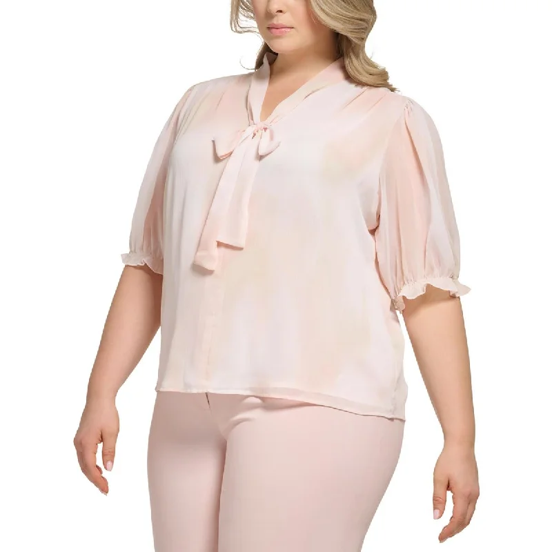 Calvin Klein Womens Plus Solid  Pullover Top Cold Shoulder Design