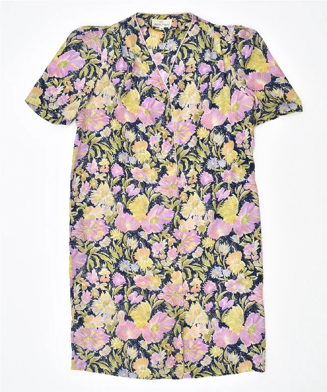 CAROLINA PEDRJONI Womens Pullover Shirt Dress IT 46 Large Navy Blue Floral Besom Neck Pullover
