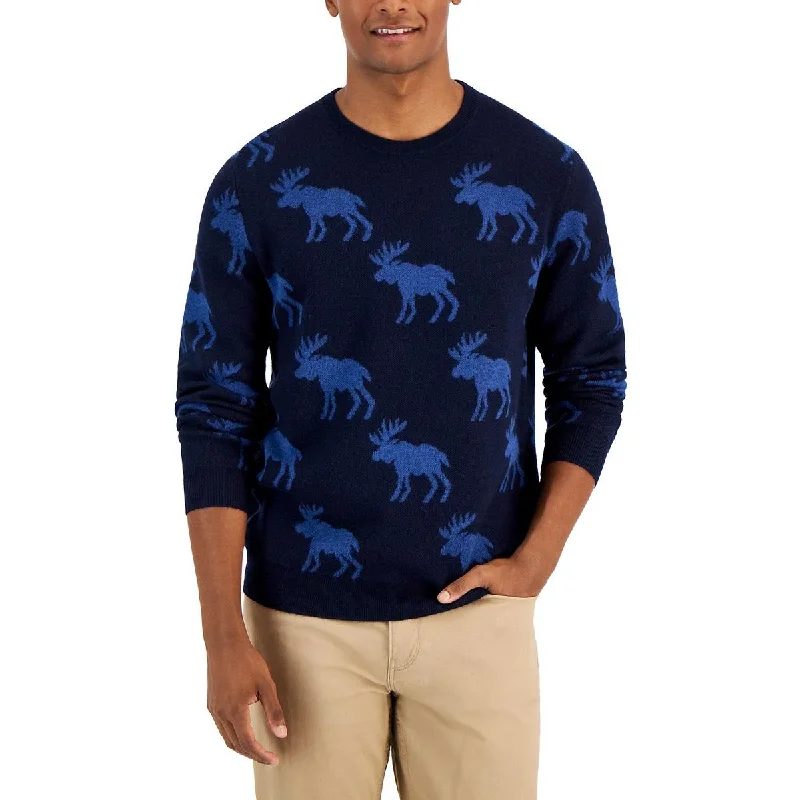 Club Room Mens Moose Wool Blend Crewneck Pullover Sweater Solo Sleeve Pullover