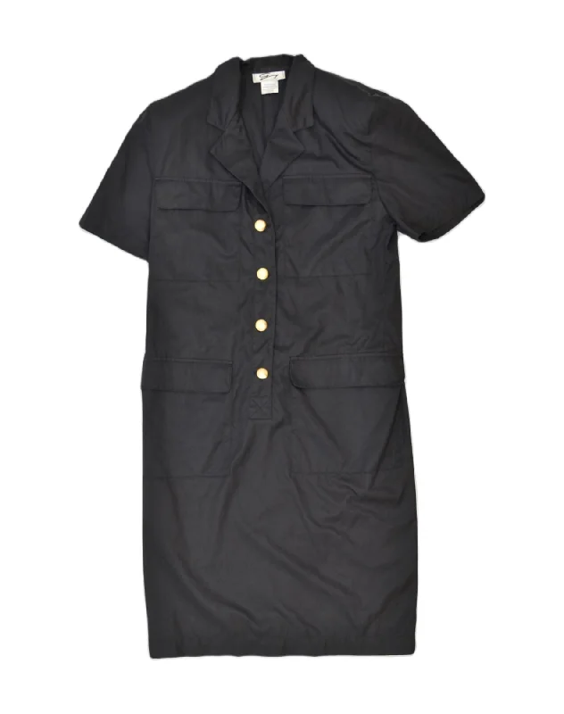 GENNY Womens Pullover Shirt Dress IT 42 Medium Black Cotton Elbow Length Sleeve