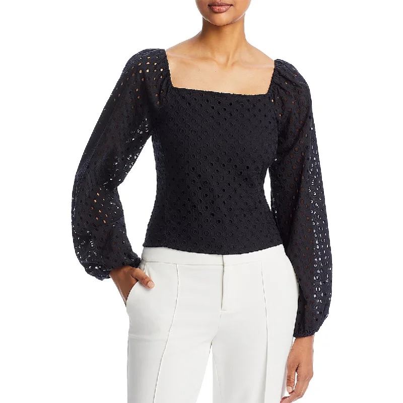 Karl Lagerfeld Womens Eyelet Cotton Pullover Top Angora Wool Cozy