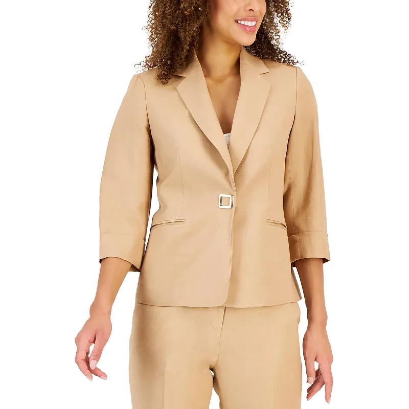 Kasper Womens Petites Slub Linen One-Button Blazer Women's Simple Blazer