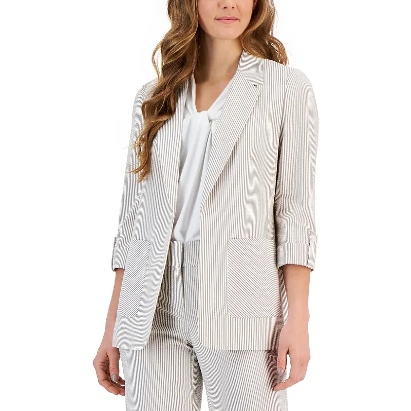 Kasper Womens Petites Striped  Open-Front Blazer Women's Plaid Suit