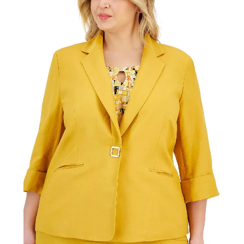 Kasper Womens Plus Linen Office One-Button Blazer Women's Adventure Blazer