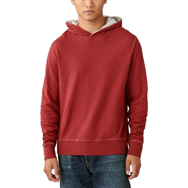Lucky Brand Mens Ribbed Pullover Hoodie Faux Fur Trim