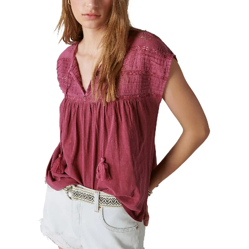 Lucky Brand Womens Cut-Out Cotton Pullover Top Asymmetrical Hem Sweater
