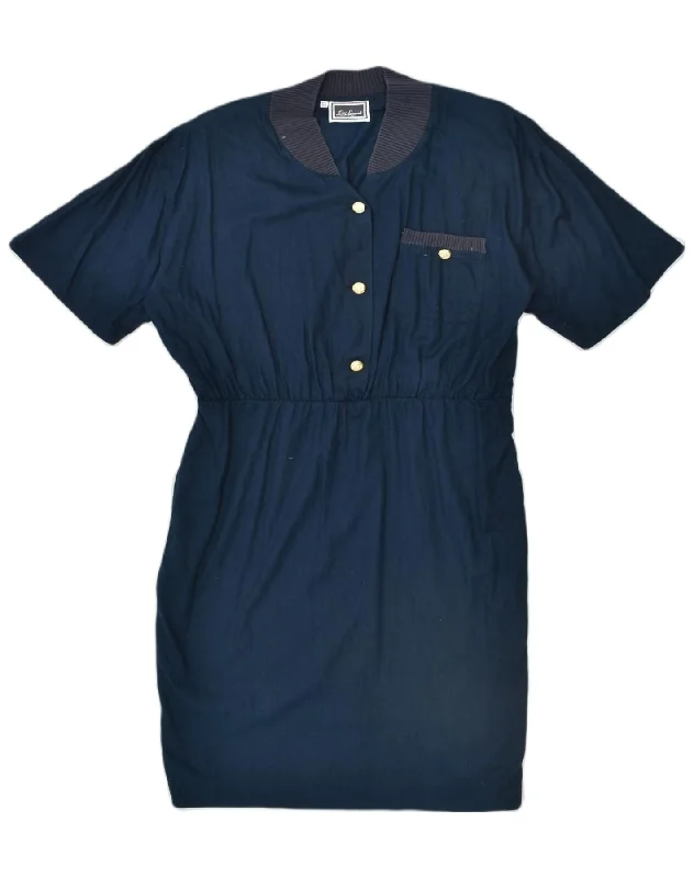 LUISA SPAGNOLI Womens Pullover Shirt Dress IT 50 XL Navy Blue Cotton Short Puff Sleeve LUISA SPAGNOLI Womens Pullover Shirt Dress IT 50 XL Navy Blue Cotton Short Puff Sleeve