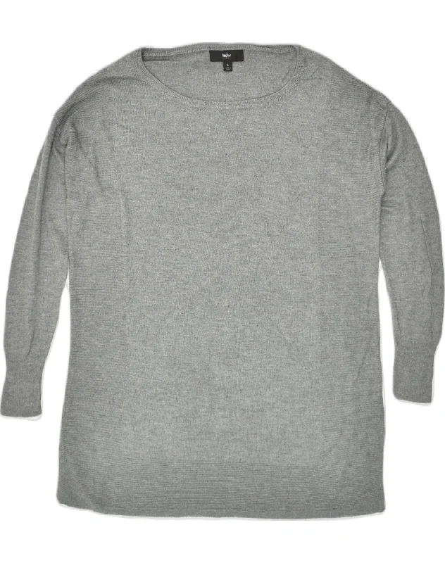 MOSSIMO Womens Longline Crew Neck Jumper Sweater UK 14 Large Grey Nylon Lace Blend Ribbed Blend Corduroy Blend