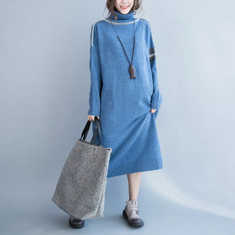 New light blue long sweaters plus size clothing patchwork winter dress high neck pullover sweater Mock Neck Pullover New light blue long sweaters plus size clothing patchwork winter dress high neck pullover sweater Mock Neck Pullover