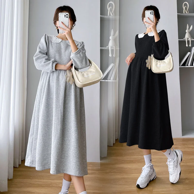 NiDELL . Autumn and Winter New Fashion Peter Pan Collar Pregnant Women Loose-Fitting plus Size Pullover Dress Halter Neck Top