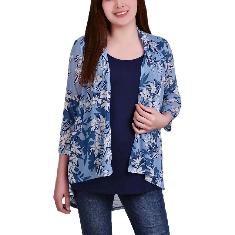 NY Collection Womens Petites Floral Print Pullover Top Seamless Knit Pullover