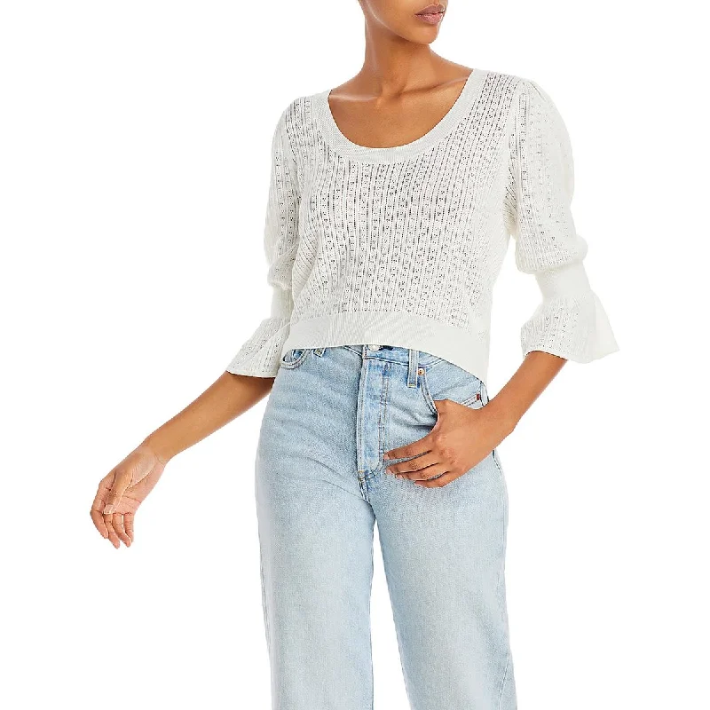 Paige Womens Magnolia Sweater Knit Scoop Neck Blouse Cable Knit Ribbed Knit Lace Knit
