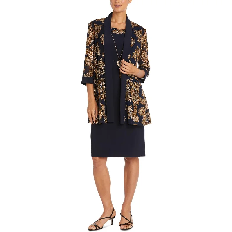 R&M Richards Womens Petites Printed Shawl Collar Open-Front Blazer Women's Lightweight Blazer