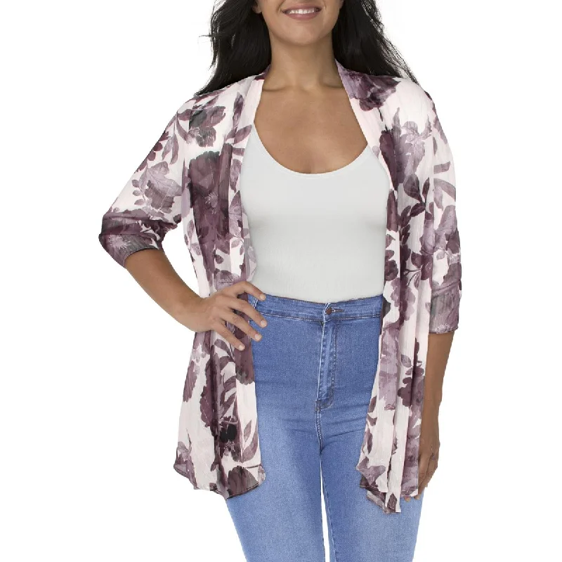 R&M Richards Womens Plus Chiffon Metallic Duster Blazer Women's Pencil Blazer