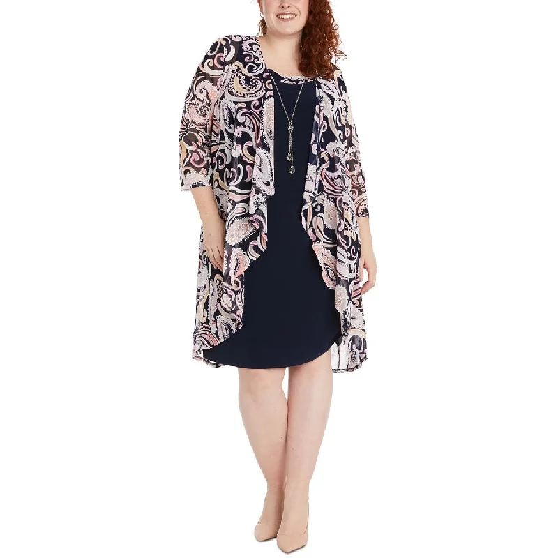 R&M Richards Womens Plus Paisley Open Front Duster Blazer High-End Women's Suit