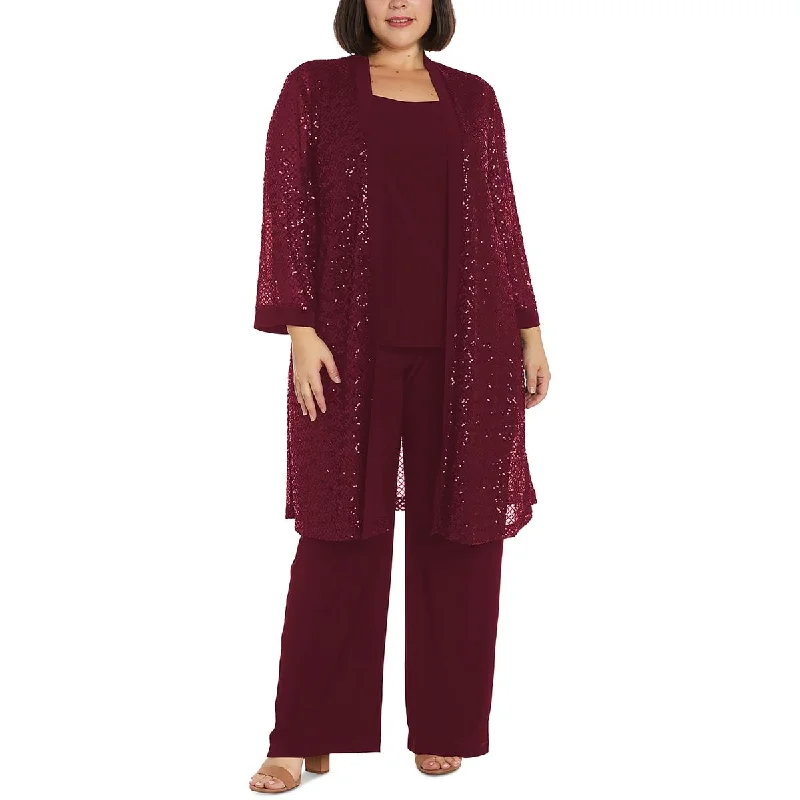 R&M Richards Womens Plus Sequined Open Front Duster Blazer Women's Warm Suit