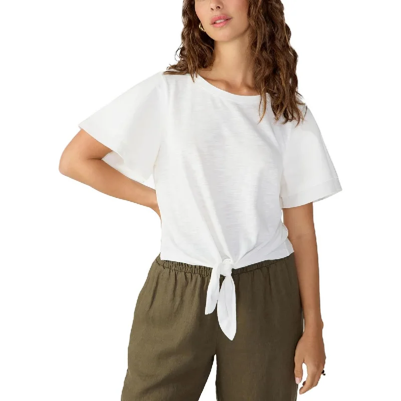 Sanctuary Womens Slub Front Tie Pullover Top Thin Wool Pullover