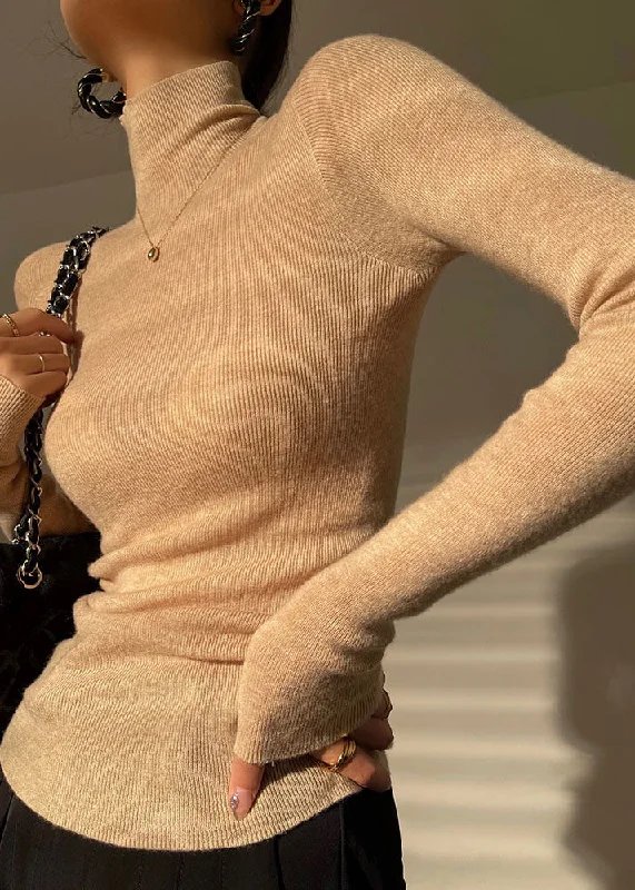 Slim Fit Apricot Turtle Neck Thick Knit Pullover Sweater Long Sleeve Polo Neck Sweater Slim Fit Apricot Turtle Neck Thick Knit Pullover Sweater Long Sleeve Polo Neck Sweater