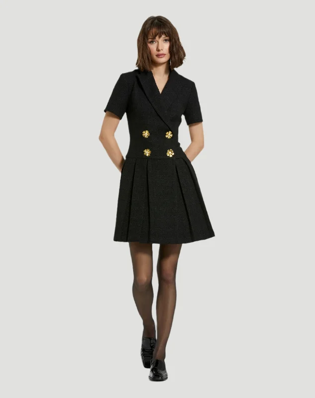 Tweed Short Sleeve Blazer Mini Dress Women's Formal Blazer