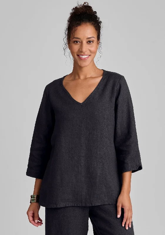 V Pullover - Linen Shirt Square Neck Pullover