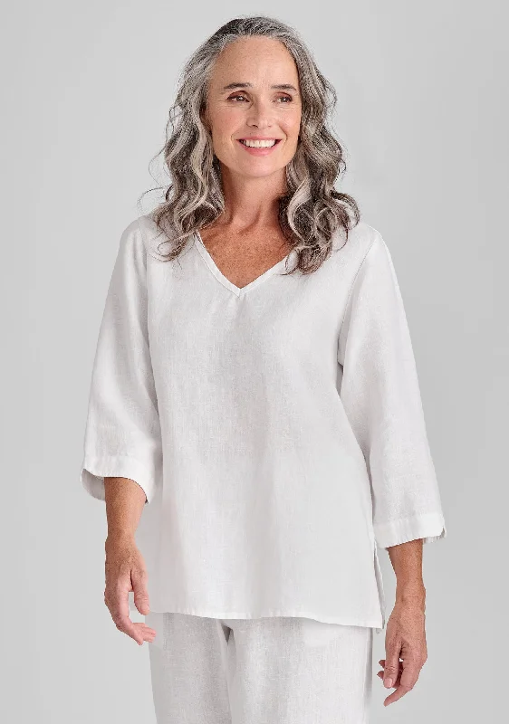 V Pullover - Linen Shirt Ruffle Neck Pullover