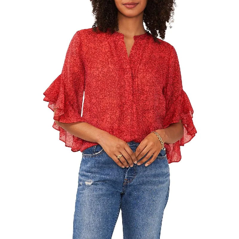 Vince Camuto Womens Pin Tuck Shirt Pullover Top Button Front Sweater