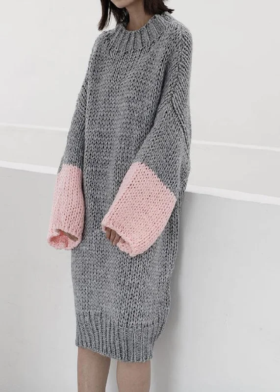 Women gray Sweater knit top pattern Upcycle o neck Batwing Sleeve knit dress Chenille Brocade Lace Women gray Sweater knit top pattern Upcycle o neck Batwing Sleeve knit dress Chenille Brocade Lace