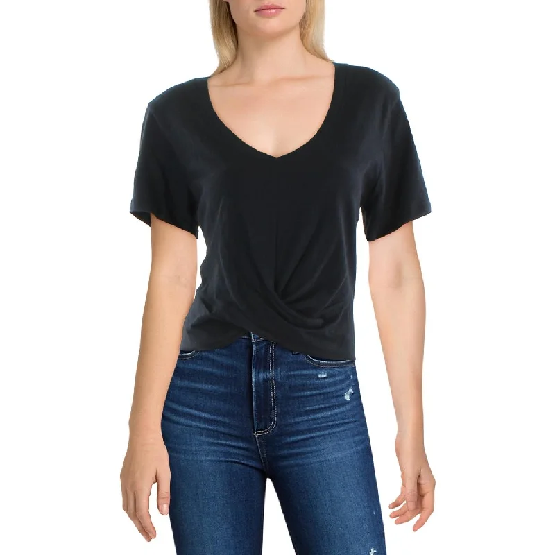 Z Supply Womens V-Neck Twist Hem Pullover Top Blouson Sleeve Pullover