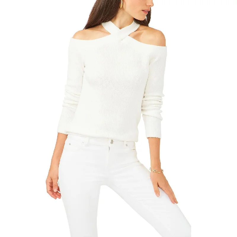1.State Womens Cold Shoulder Ribbed Knit Pullover Sweater High Neck Pullover
