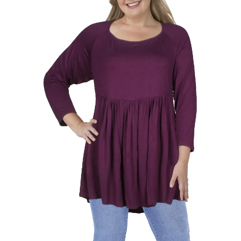 24seven Comfort Apparel Womens Plus Solid Rayon Pullover Top Open Neck Pullover