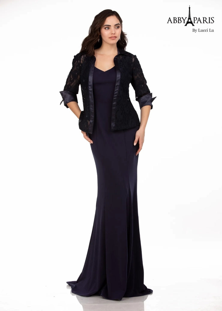 Abby Paris 96063W A-Line Lace Sweetheart Neckline Detachable Quarter Sleeve Blazer Plus Size MOB Formal Dress Women's Wedding Blazer