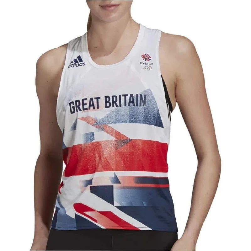 adidas Team GB Womens Running Vest Tank Top - White open back tank
