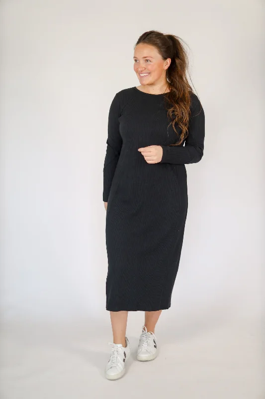 All Day Ribbed Knit Dress-Black