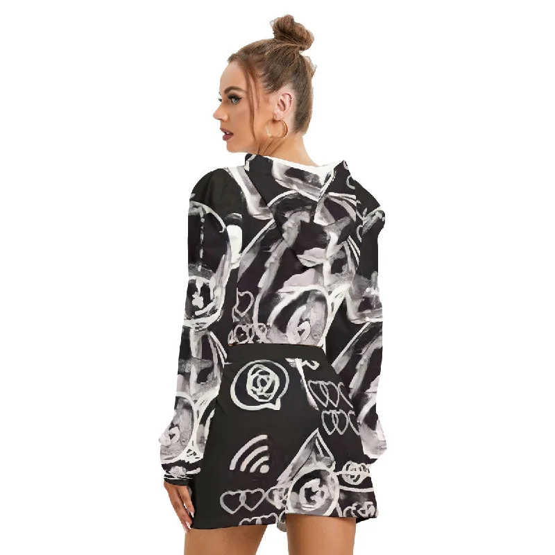 Women's Mirco Urban3 Fleece Hoodie And Shorts Set Hoodie with High-Low Hem Asymmetrical Trendy Women's Mirco Urban3 Fleece Hoodie And Shorts Set Hoodie with High-Low Hem Asymmetrical Trendy