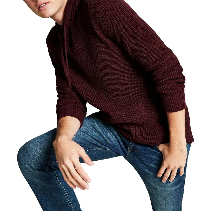 And Now This Mens Ribbed Knit Pullover Hooded Sweater Bell Sleeve Stylish