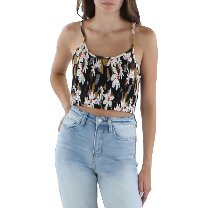 Angie Womens Floral Ribbed Tank Top grey tank top