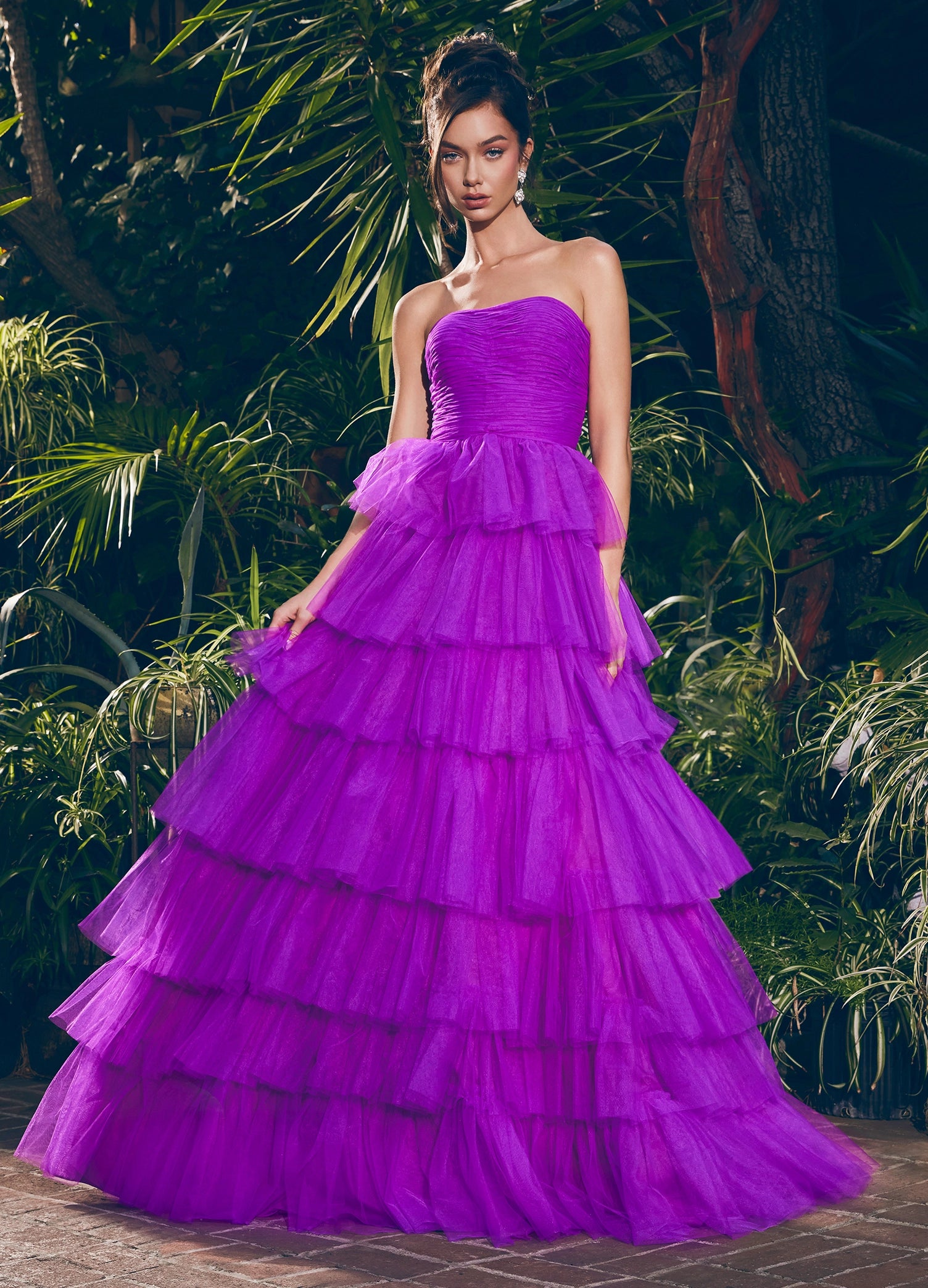 Ashley Lauren 11621 Long Layer Tulle Strapless Prom Dress Ballgown Tiered Formal Gown