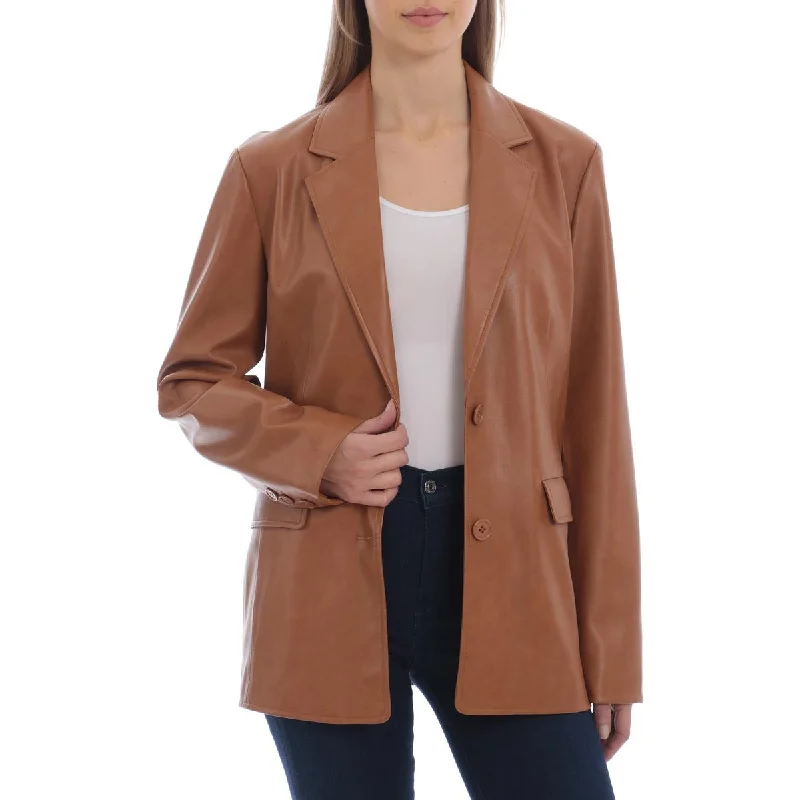 Avec Les Filles Women's Faux Leather Boxy Cut Blazer Women's Premium Blazer