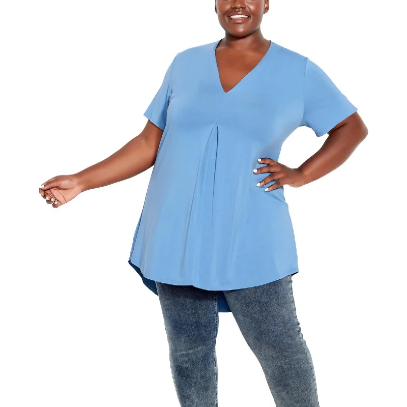 Avenue Womens Plus Hi-Low Pleated Pullover Top Oversized Cozy Pullover