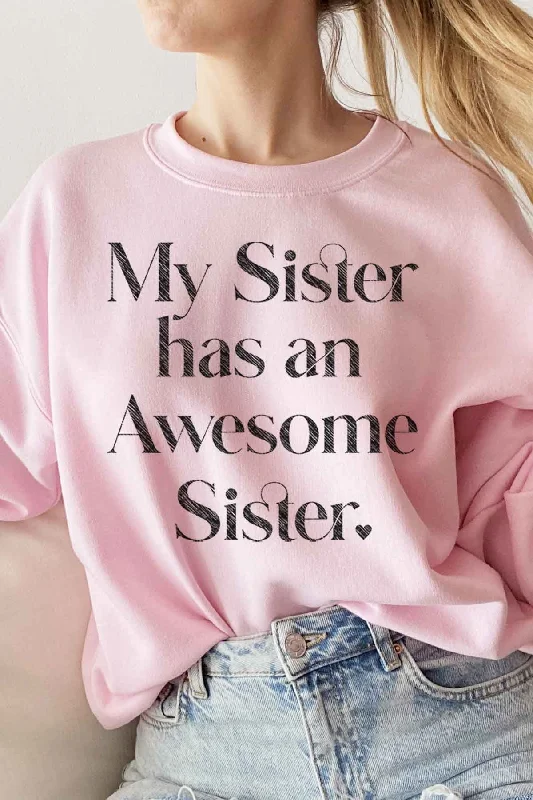 Awesome Sister Oversized Sweatshirt Hoodie with Frayed Bohemian Relaxed