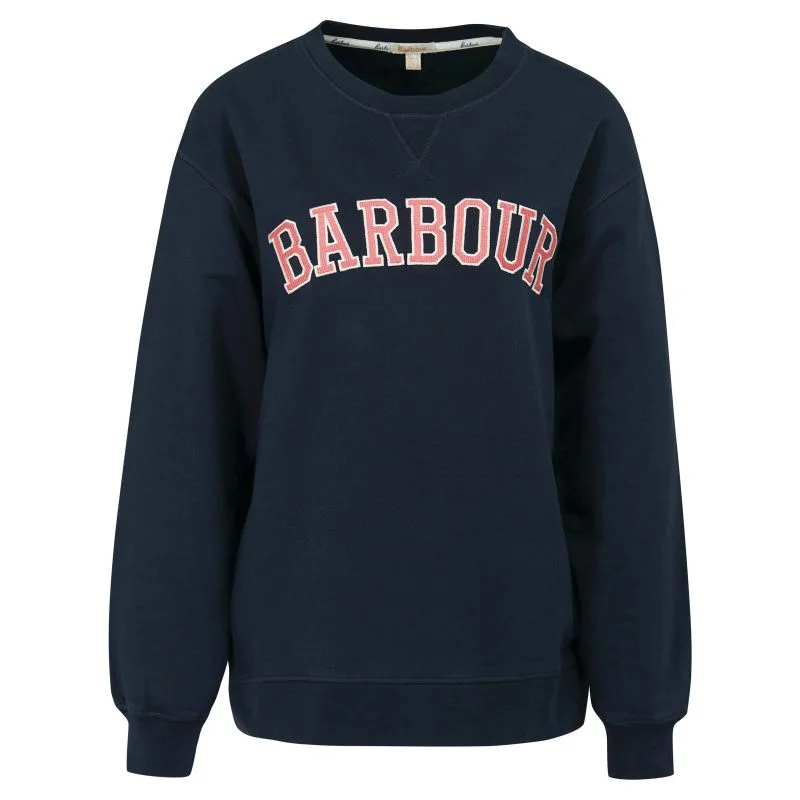 Barbour Northumberland Ladies Crew Neck Sweatshirt - Navy Hoodie with Elastic Waist Stretchable Comfortable Barbour Northumberland Ladies Crew Neck Sweatshirt - Navy Hoodie with Elastic Waist Stretchable Comfortable
