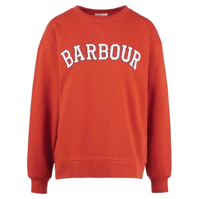 Barbour Northumberland Ladies Crew Neck Sweatshirt - Spiced Pumpkin Hoodie with Button Placket Classic Preppy Barbour Northumberland Ladies Crew Neck Sweatshirt - Spiced Pumpkin Hoodie with Button Placket Classic Preppy