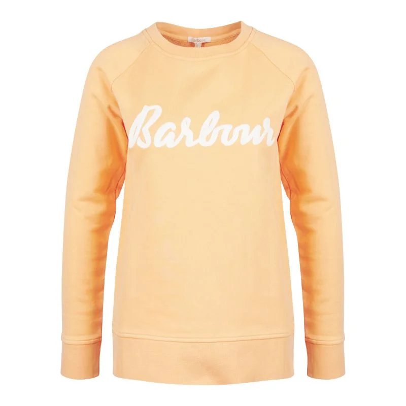 Barbour Otterburn Ladies Sweatshirt - Papaya Hoodie with Applique Textured Unique