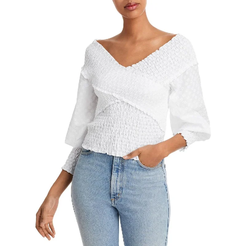 BB Dakota by Steve Madden Womens Ruched V-Neck Pullover Top Puff Sleeve Stylish