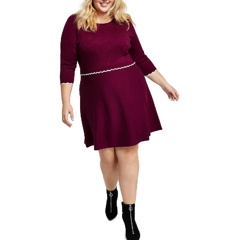 BCX Womens Plus Scalloped Pullover Sweaterdress Shirred Sleeve Feminine