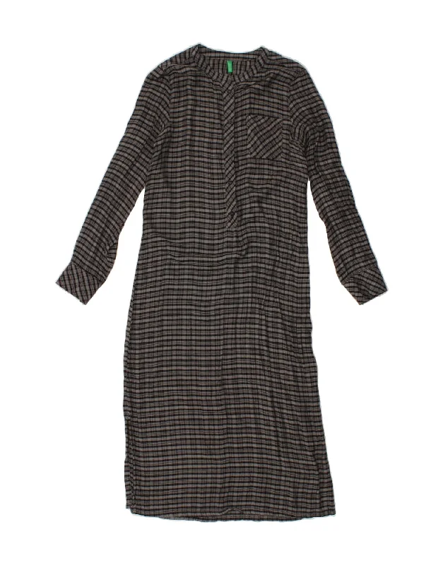 BENETTON Womens Pullover Shirt Dress UK 6 XS Grey Check Modal Port Neck Pullover