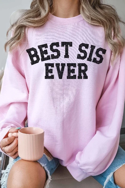 Best Sis Ever Sweatshirt - Pink Hoodie with Distressed Vintage Worn