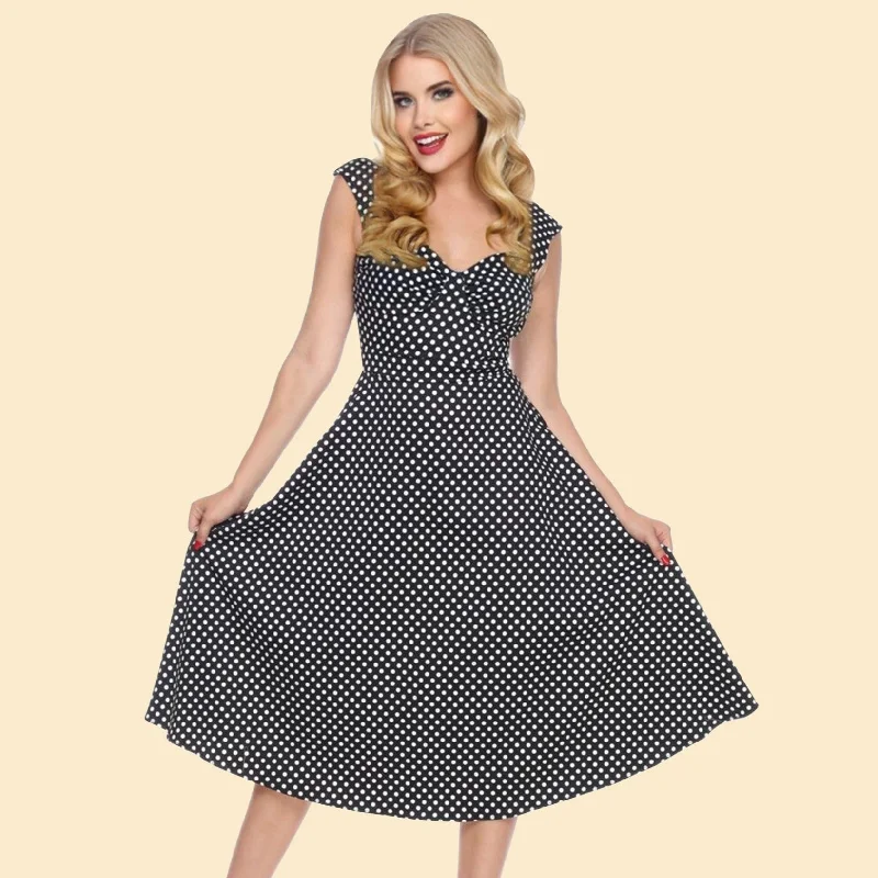 Bettie on Holiday Dress in Black Polka Dot