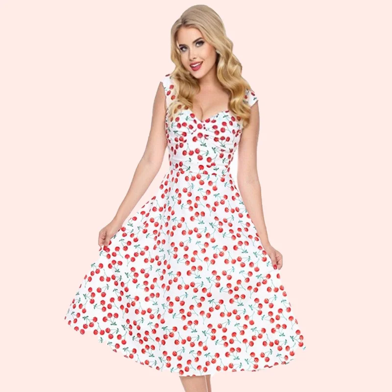 Bettie on Holiday Dress in White Cherries Size Large ~Was $89