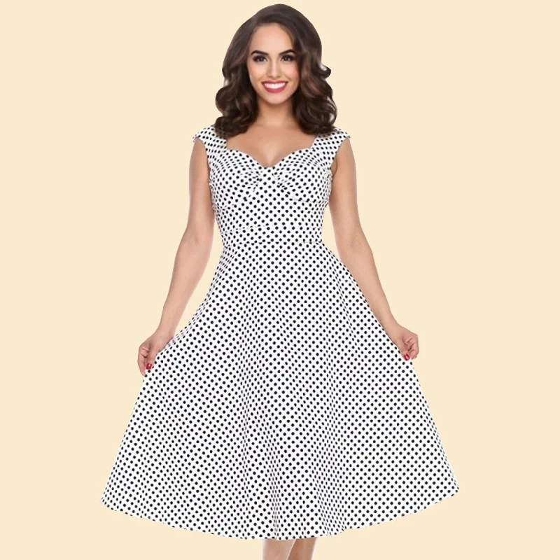 Bettie on Holiday Dress in White Polka Dot